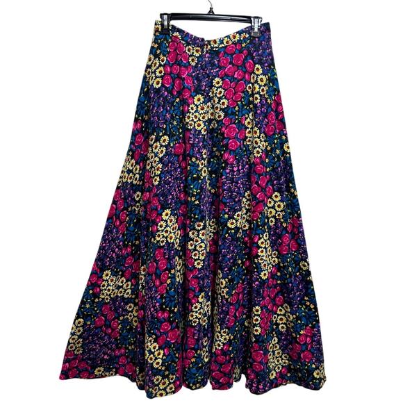 Handmade Artsy Boho Maxi Floor Length Skirt XS/S Floral Fairy Garden Whimsical - Picture 2 of 9